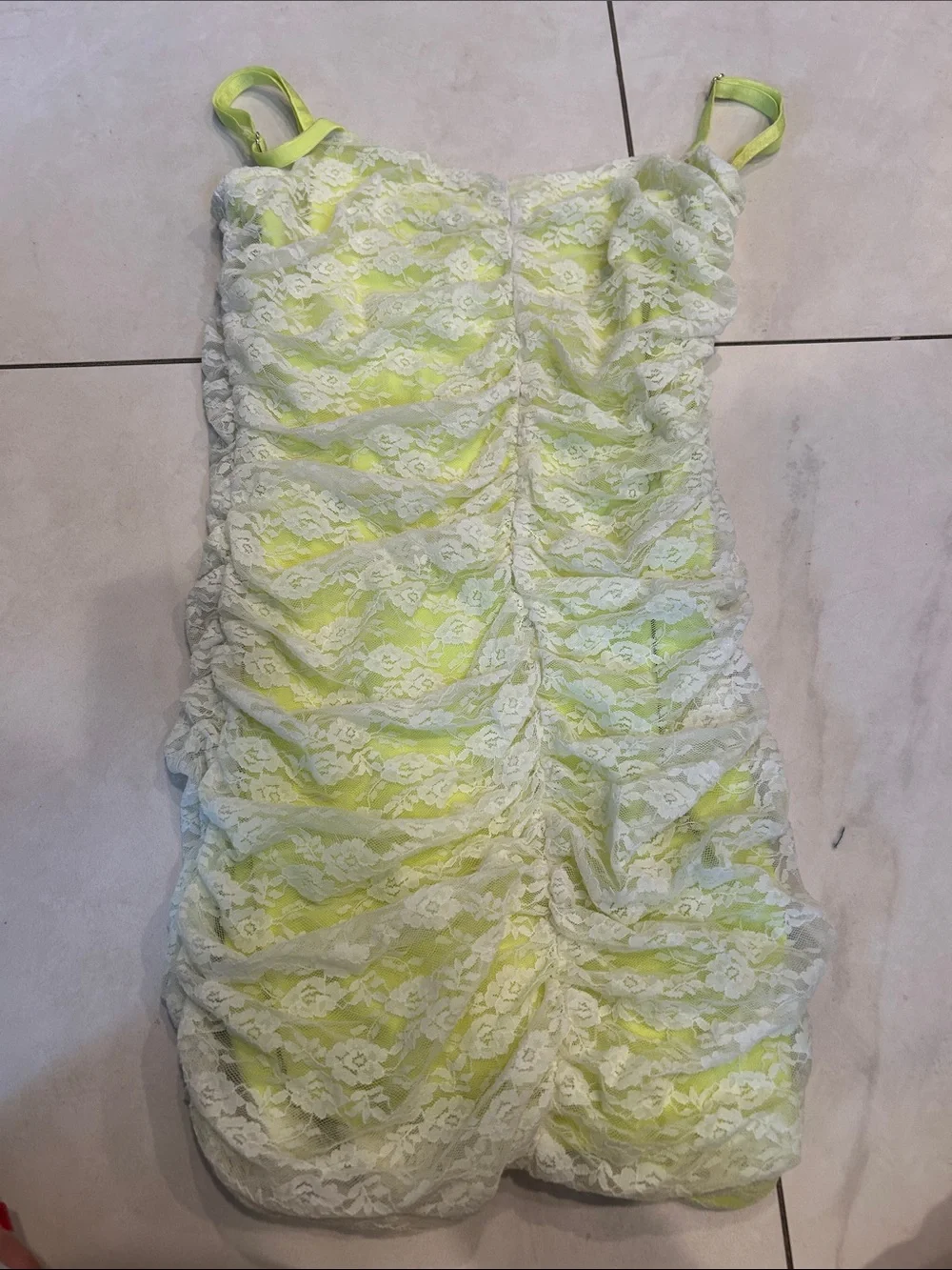 Katie J NYC Lime Green and Cream Lace Formal Dress